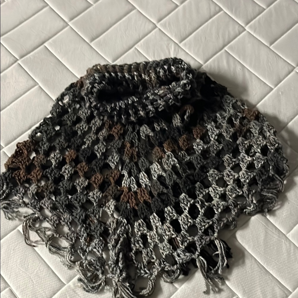 Elegant Black and Gray Crochet Poncho